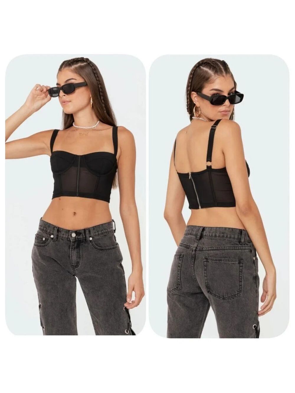 NWOT Edikted Teagen Mesh Corset Top Blavk Sz L